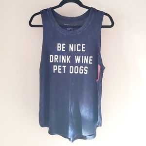 Be Nice Drink Wine Pet Dogs Graphic Tank Sz Medium